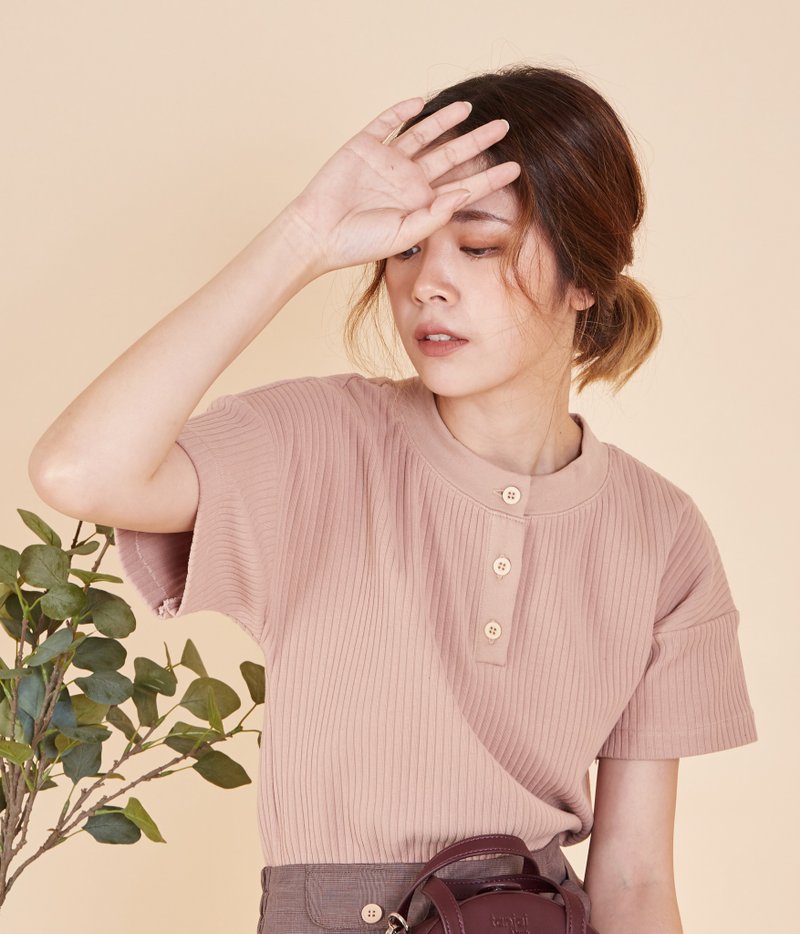 Casual Comfortable Ribbed Shirt Wake Up Top - Almond Pink - 女上衣/長袖上衣 - 棉．麻 粉紅色