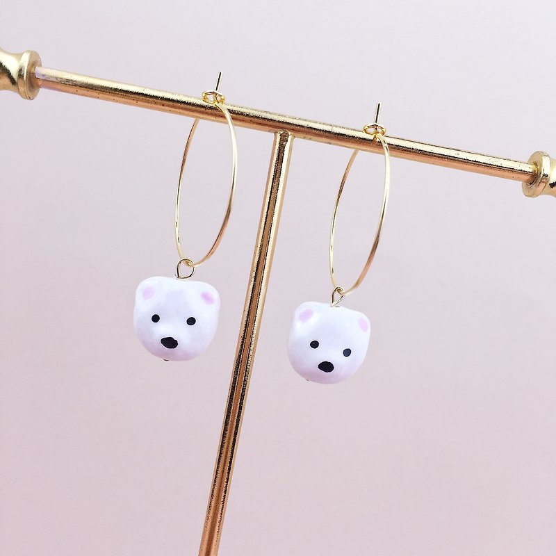 Cute cartoon, White Bear Earrings, hand painted 18K GOLD PLATED EARRINGS - Earrings & Clip-ons - Paper 