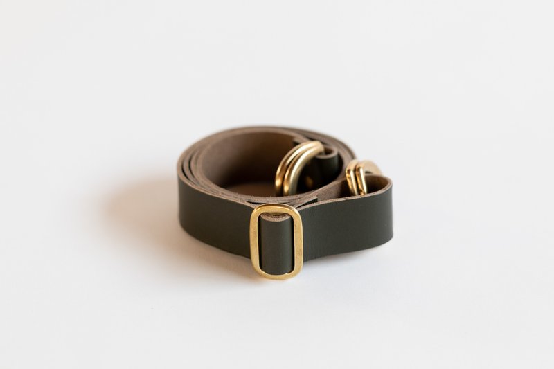 Adjustable Leather strap for furoshiki bag (Dark Olive) - กระเป๋าแมสเซนเจอร์ - หนังแท้ สีเขียว