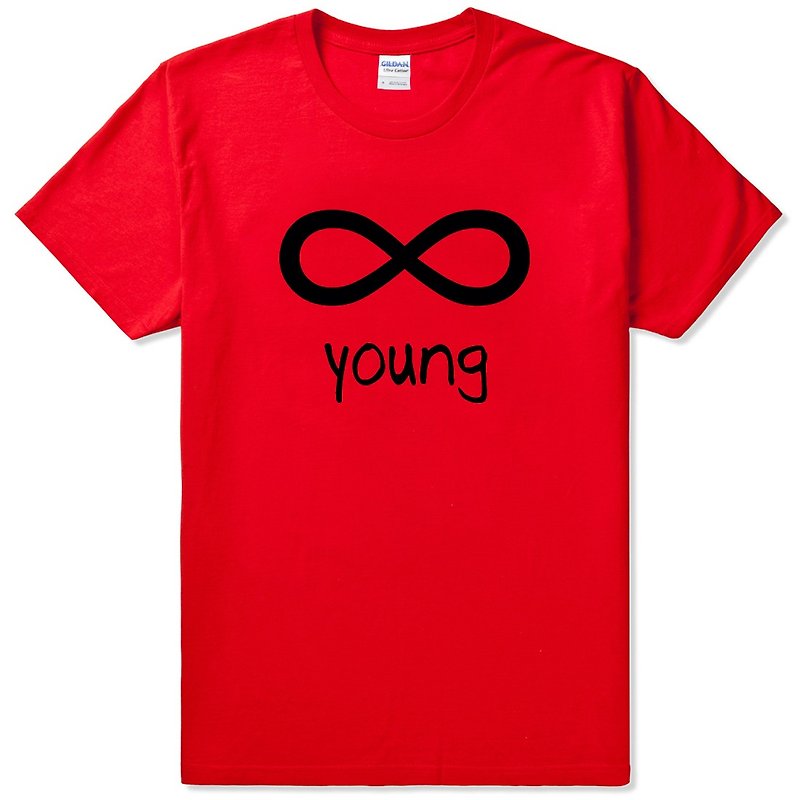 Forever Young infinity #4 [spot] short-sleeved T-shirt red forever young text English letters youth unlimited - Men's T-Shirts & Tops - Cotton & Hemp Red