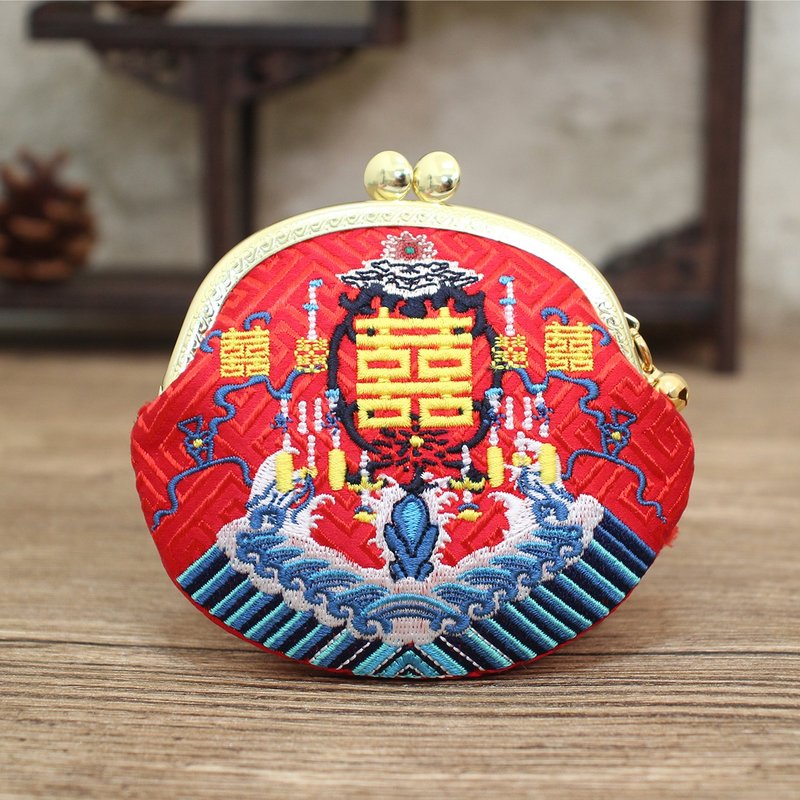 萬福雙囍口金包 - 零錢包/小錢包 - 其他材質 紅色