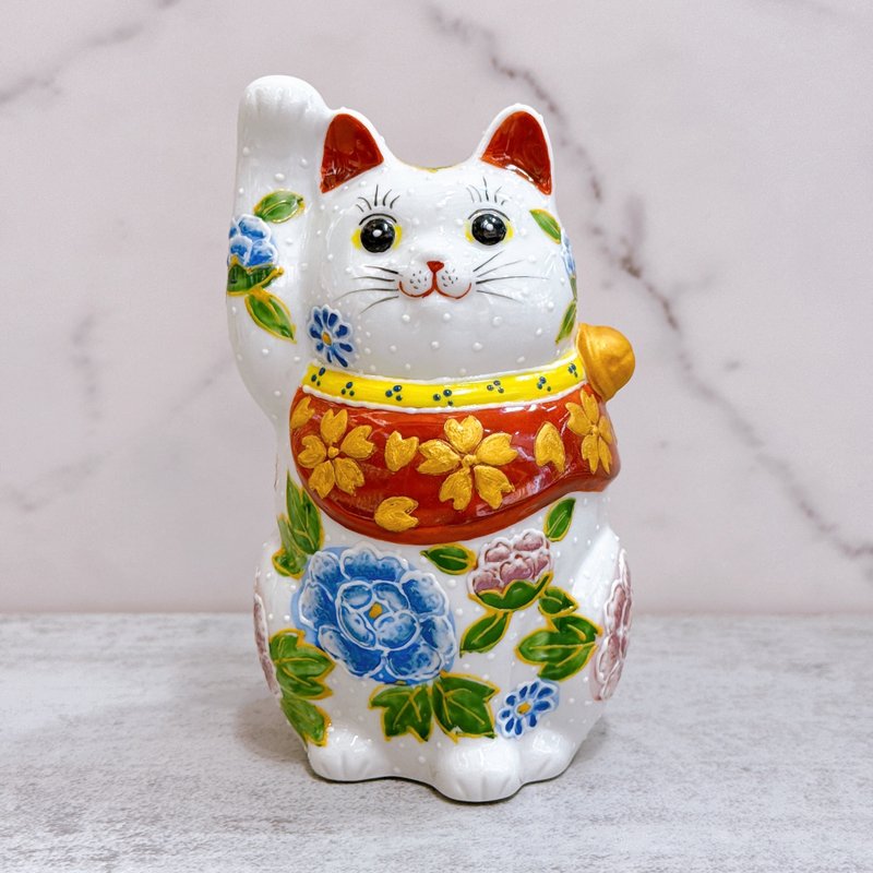 【牡笑迎福】日本九谷燒招財貓 | 牡丹 - 擺飾/家飾品 - 瓷 多色