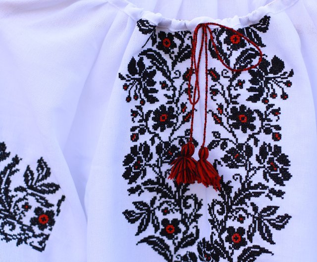 Elegant Woman Folk Nouveau Blouse, Modern Black Embroidered Shirt