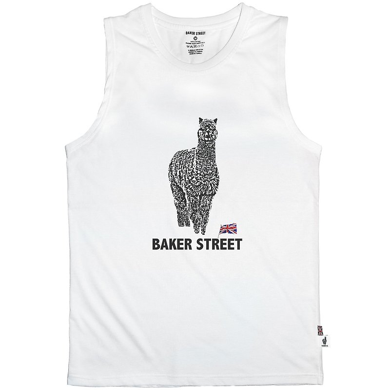 British Fashion Brand -Baker Street- Logo Printed Tank Top - เสื้อกั๊กผู้ชาย - ผ้าฝ้าย/ผ้าลินิน ขาว