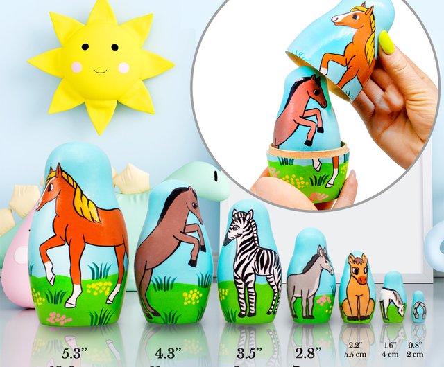 Horse Nesting Dolls Set 7 Pcs Horse Gifts for Girls Horse Toys Horse Decor Shop Brest Souvenir Factory Nesting dolls Kids Toys Pinkoi