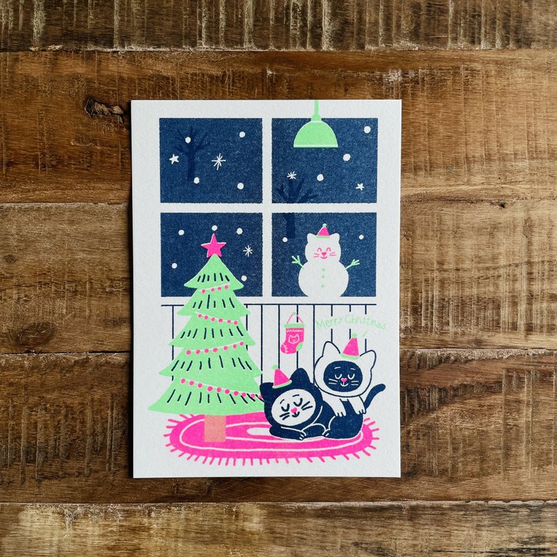 New Products/Christmas/Ping Pong Pong Christmas Eve/Black and White Cat Christmas/Perforated Printed Postcards - Cards & Postcards - Paper Multicolor