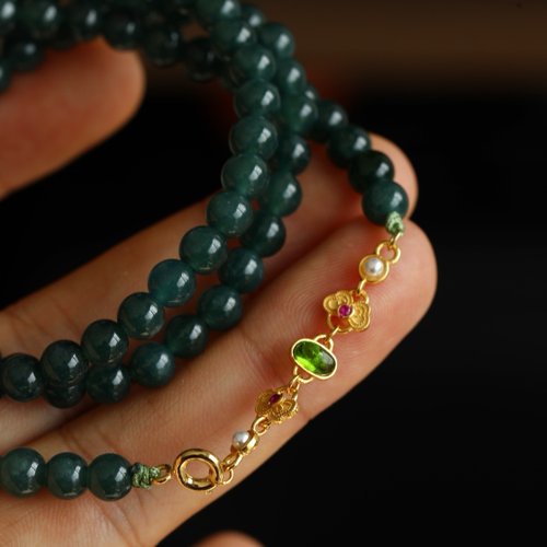 Angel's tears 天使之淚 Jewelry Design 6mm瓜地馬拉 天然原礦A貨糯種藍水翡翠 純銀璽如意鏈條設計多圈