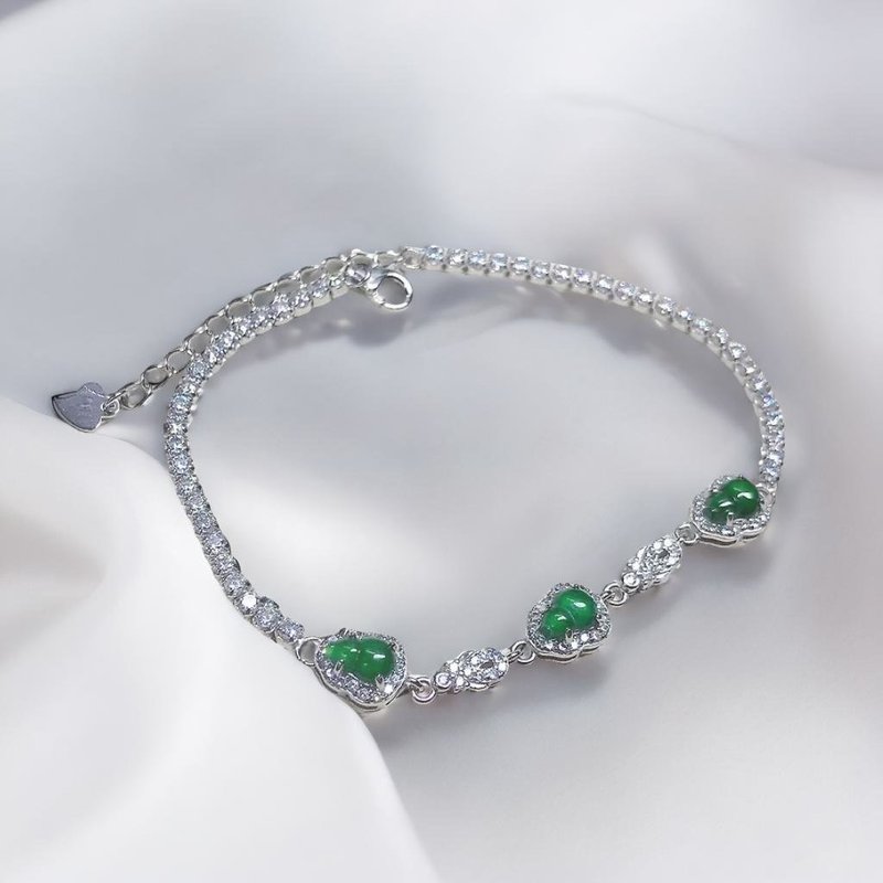 [Fulu] Ice Green Jade Gourd Design Bracelet 925 Sterling Silver | Natural Grade A Jadeite | - สร้อยข้อมือ - หยก สีเขียว