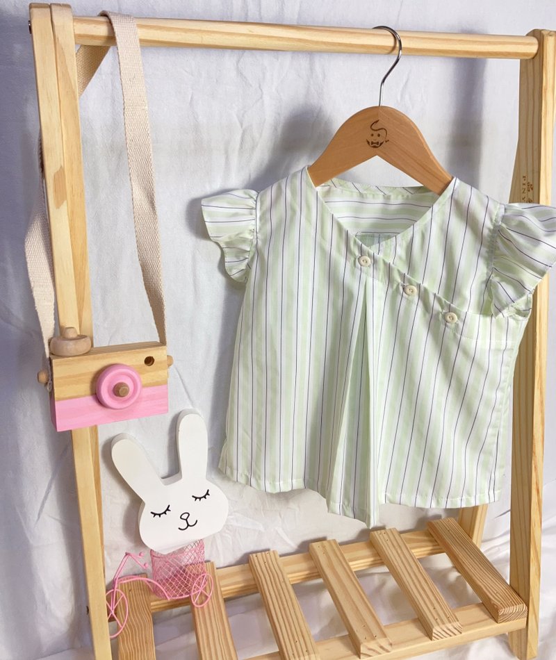 Big smile green straight striped fresh short children's top - เสื้อยืด - ผ้าฝ้าย/ผ้าลินิน สีเขียว