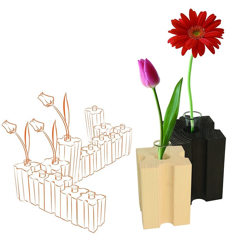 【BESTAR】 拼圖造型試管花器 (四入) - 花瓶/花器 - 木頭 黃色