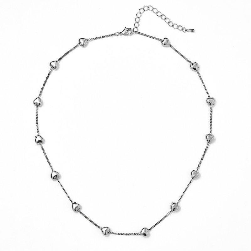 Heart bridge chain necklace silver - 項鍊 - 銅/黃銅 銀色