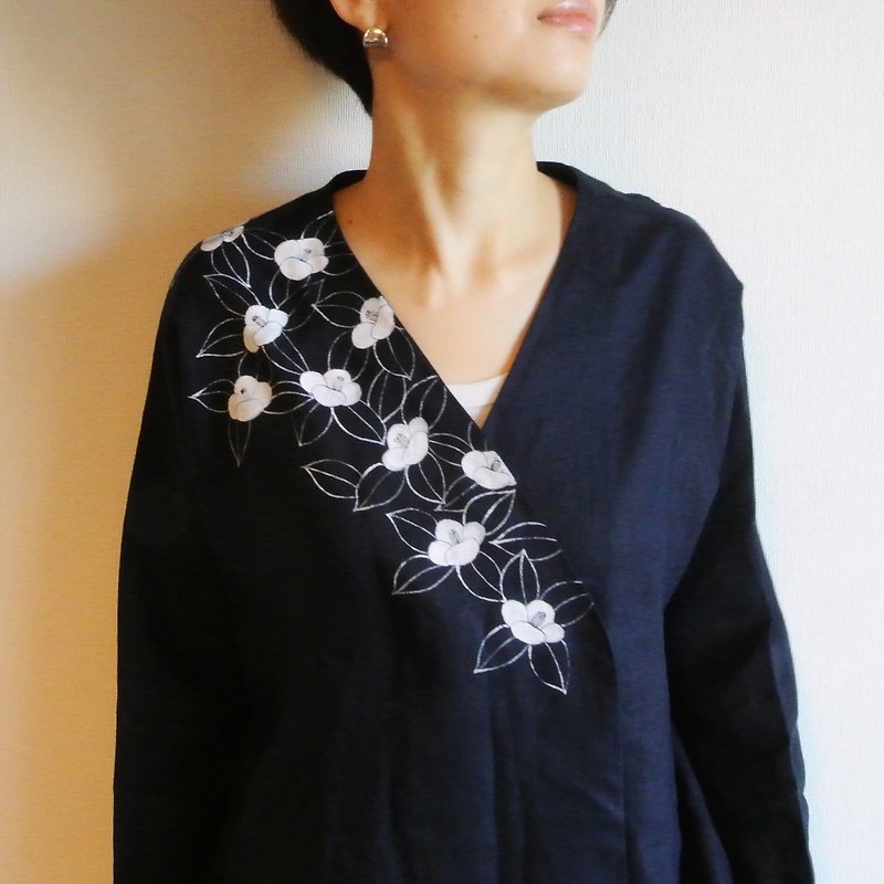 Linen covering · Navy · Shiratsubaki - Women's Casual & Functional Jackets - Cotton & Hemp Blue