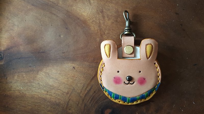 可愛小丑裝兔兔 Gogoro 鑰匙套  純牛皮皮革套 - 鑰匙圈/鎖匙扣 - 真皮 橘色