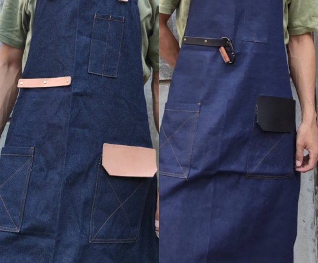 本革レザーとデニムのこだわりワークエプロン 栃木レザーとデニムで