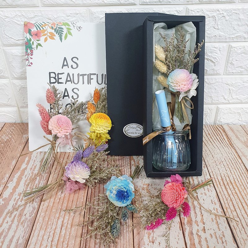 乾燥花束玻璃瓶禮盒組 畢業禮物 索拉花 精油花 乾燥花束 - 乾燥花/永生花 - 植物．花 