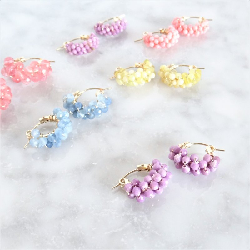 14kgf*Phosphosiderite pavé pierced earring / earring - 耳環/耳夾/耳骨夾 - 寶石 紫色