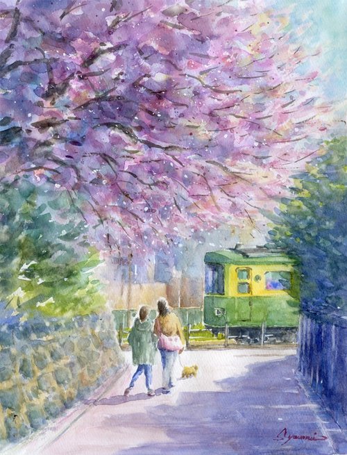 受注制作します 水彩画原画 満開の桜 - ショップ 松下勝明