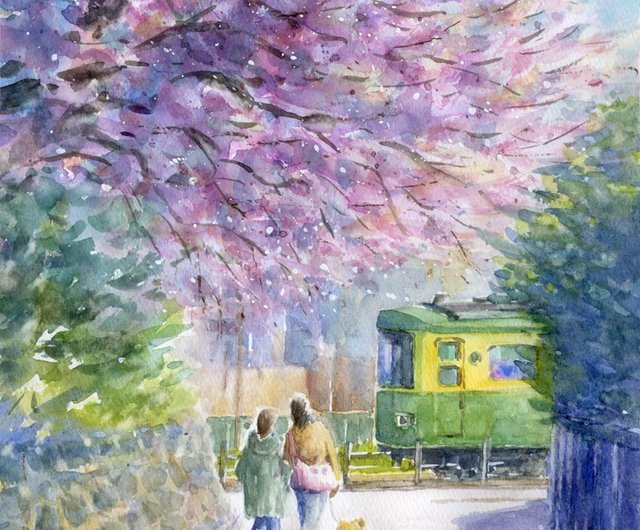受注制作します 水彩画原画 満開の桜 - ショップ 松下勝明