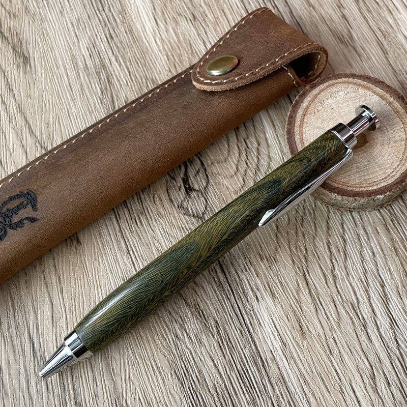 Jwood-based wood lacquer painted log ballpoint pen (+ portable leather case) Wood: green sandalwood - ไส้ปากกาโรลเลอร์บอล - ไม้ 