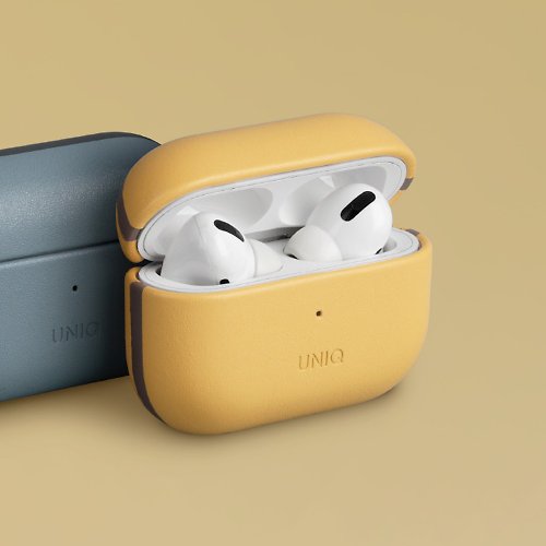 UNIQ 預購 AirPods Pro 2 Lyden Ds皮革保護套(附掛繩)-金絲雀黃/石灰