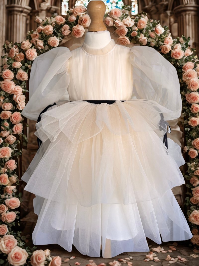 Champagne flower girl dress long sleeve, princess tutu baby toddler, wedding - 男/女童禮服 - 聚酯纖維 