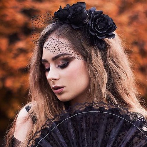 LepotaAccessories Gothic halo crown Lolita headpiece steampunk headdress Black rose veil birdcage