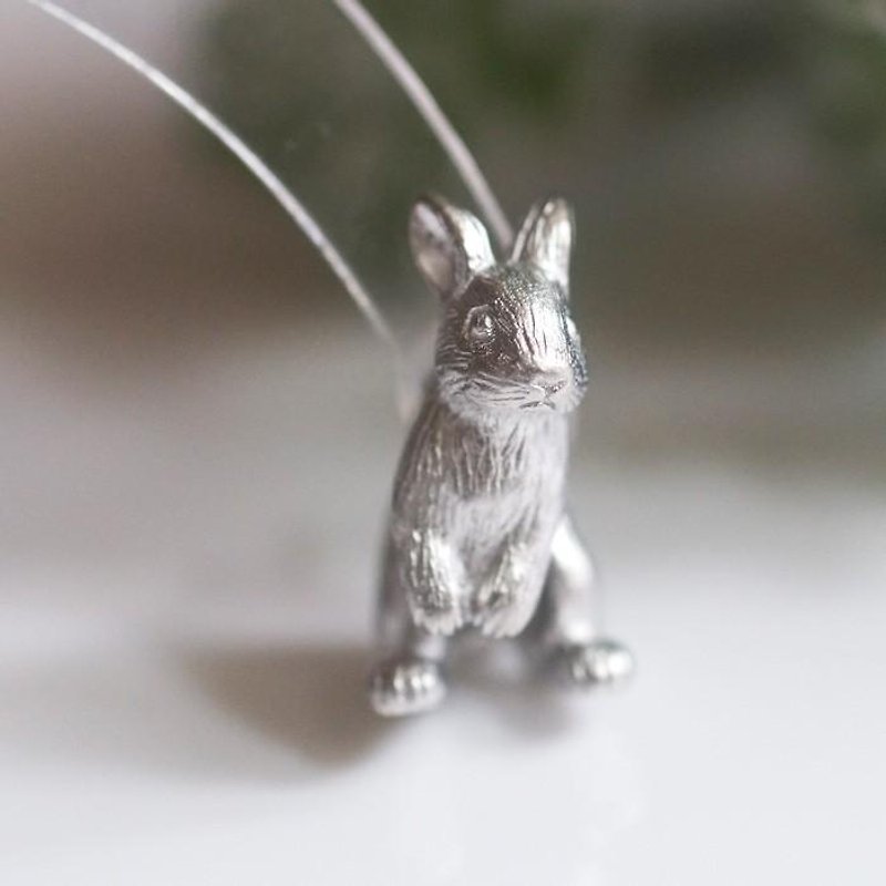 Rabbit earrings Netherland Dwarf one ear / Matt Silver - Earrings & Clip-ons - Other Metals Silver