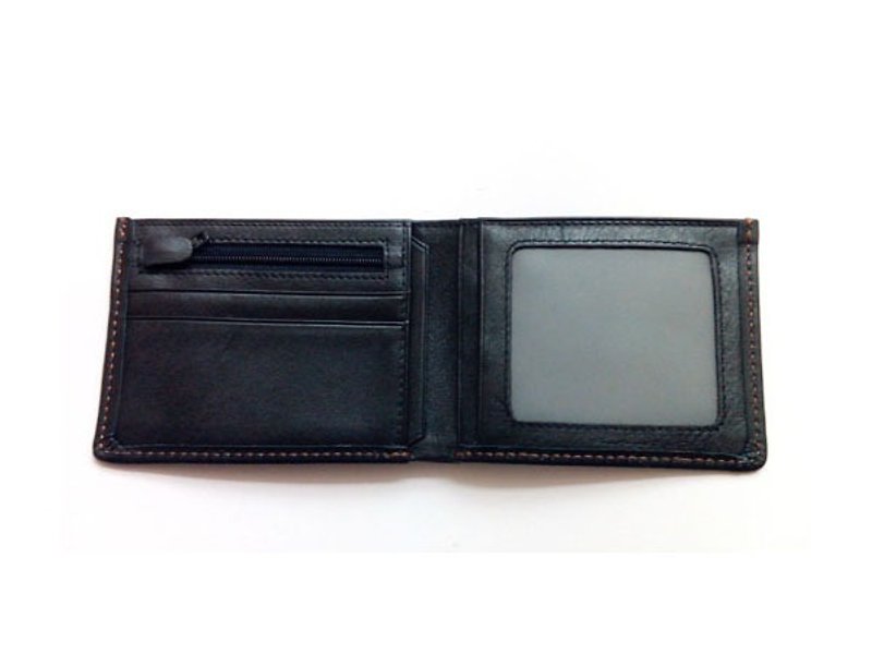 ........Black calf leather short clip - Wallets - Genuine Leather 