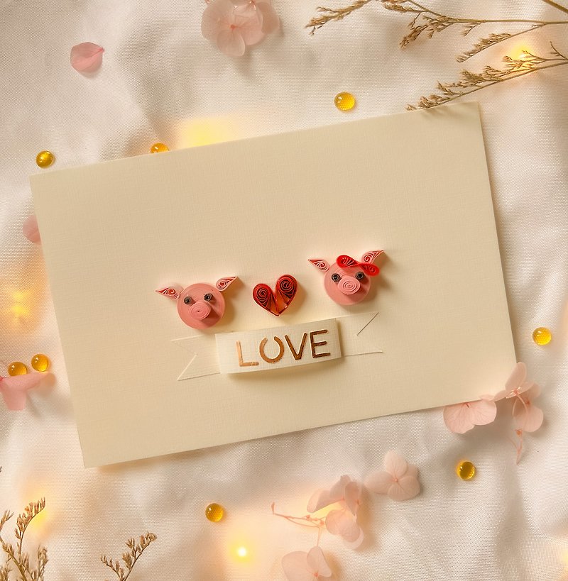 手漉き紙ユニバーサルカード-あなたの心を表現するB-豚 - はがき‧メッセージカード - 紙 ピンク