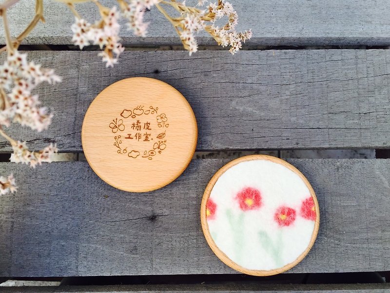 Pre-order-gp home Spring Blossoming Wool Felt Wood Coaster - ที่รองแก้ว - ขนแกะ สึชมพู