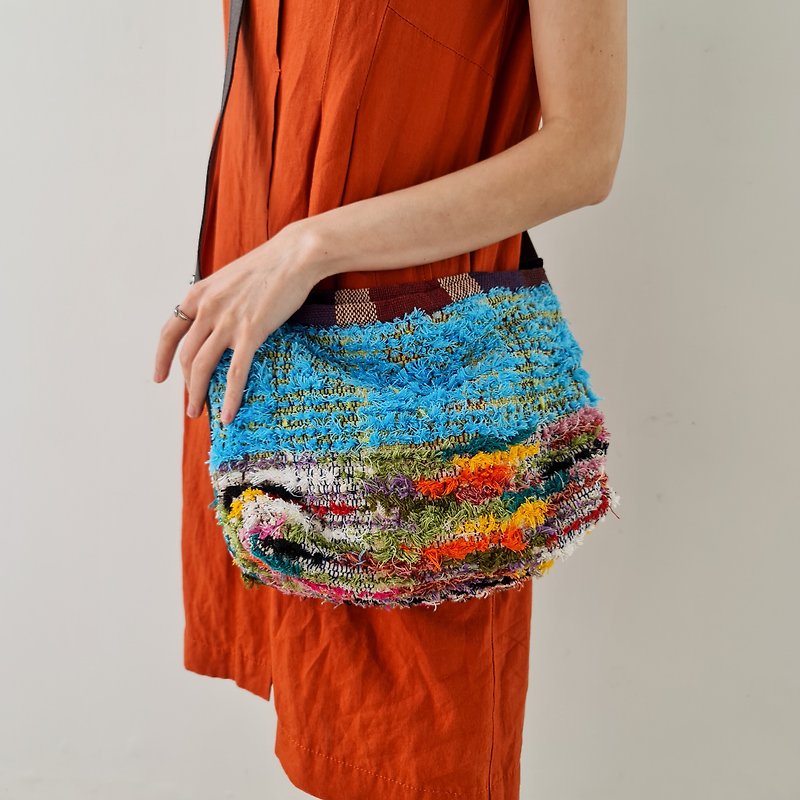 Hand Woven Bag 【Limited】 / Rayon-Cotton Fur / Crossbody bag / Colorful / M - I - Messenger Bags & Sling Bags - Cotton & Hemp Multicolor