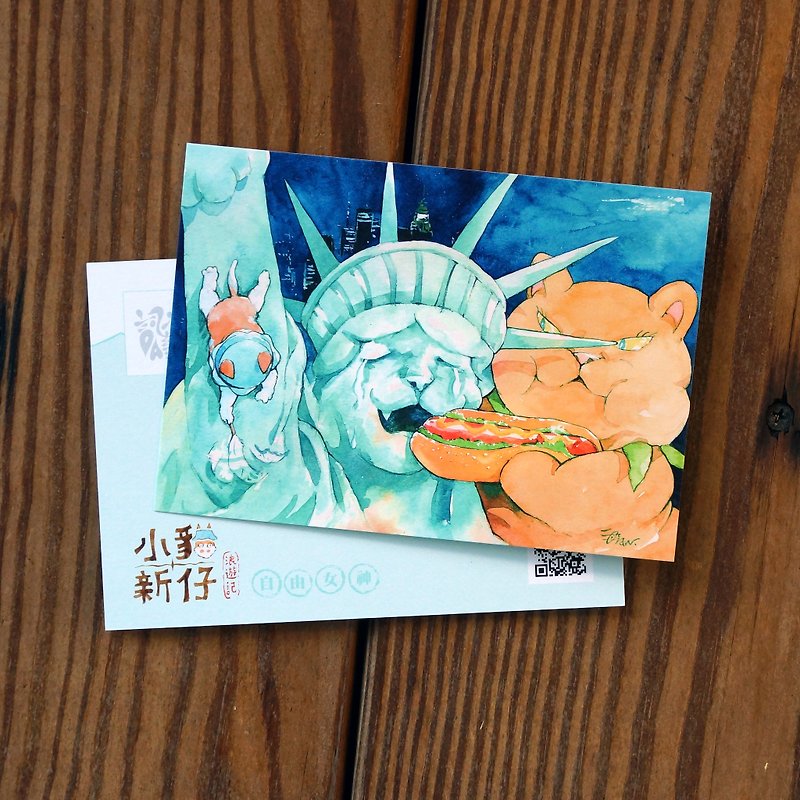 Kitty New Waves Travel Notes Series Postcard - Statue of Liberty - การ์ด/โปสการ์ด - กระดาษ สีน้ำเงิน