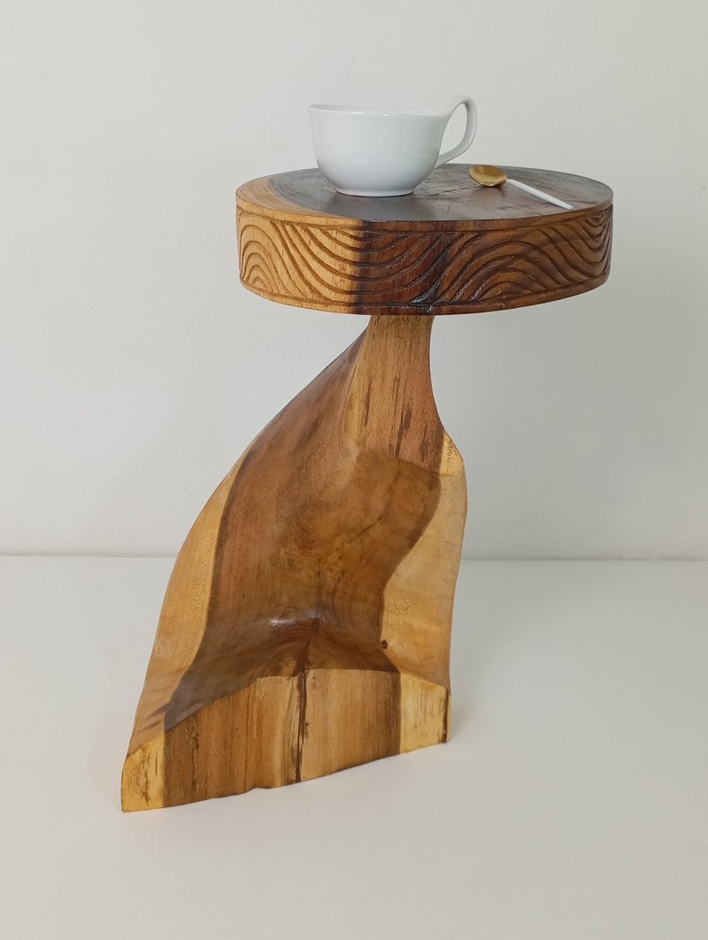 Art coffee table Side table Asymmetrical solid wood coffee table - 餐桌/書桌 - 木頭 咖啡色
