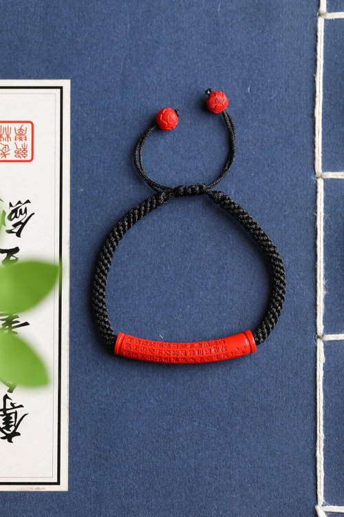 水墨 天然原礦硃砂精品紅砂心經彎管手繩 精工 硃砂含量高達95%以上