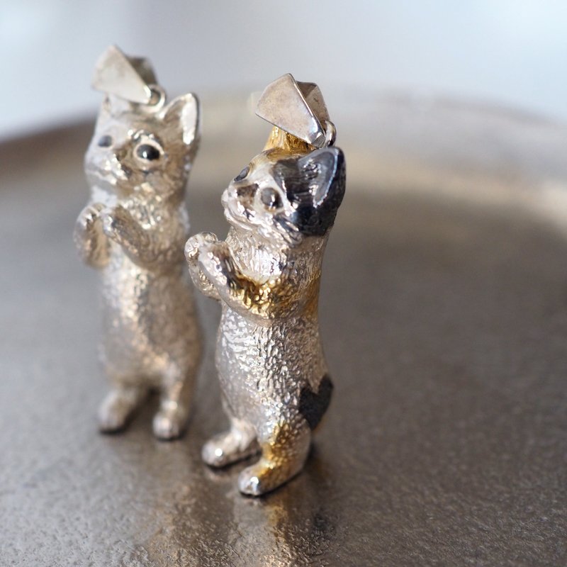 お願いBig猫Silverペンダントトップ - 項鍊 - 純銀 銀色