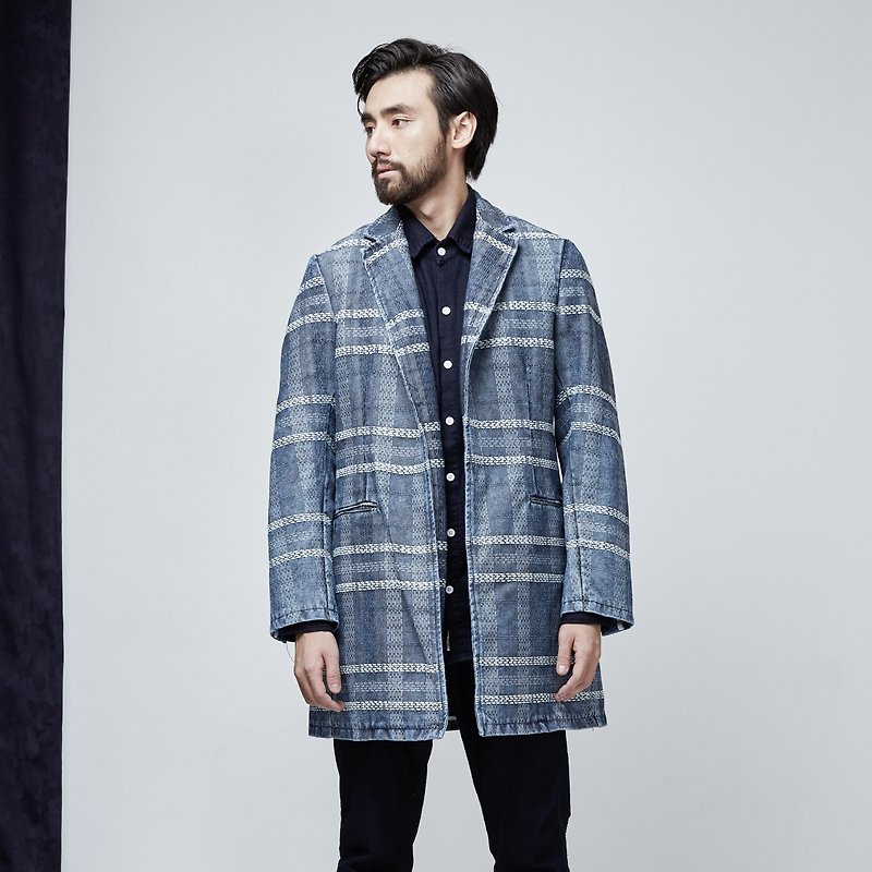 DYCTEAM x BLUE MONDAY - Coat - เสื้อโค้ทผู้ชาย - ผ้าฝ้าย/ผ้าลินิน สีน้ำเงิน