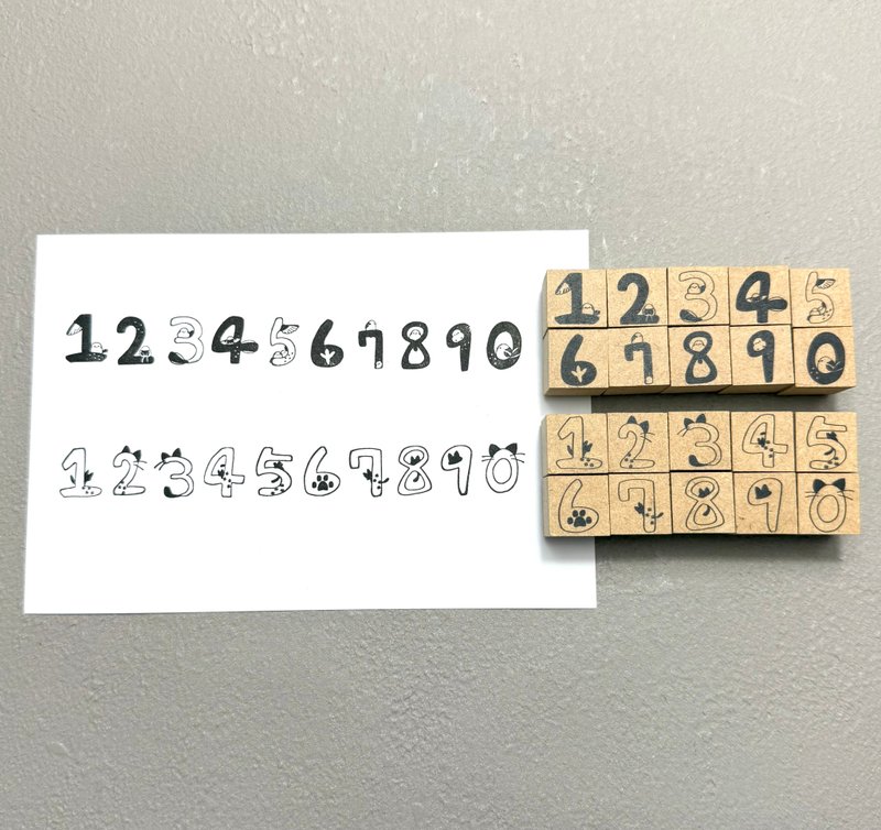 すうじスタンプ　ネコ　シマエナガ - 印章/印台 - 橡膠 咖啡色