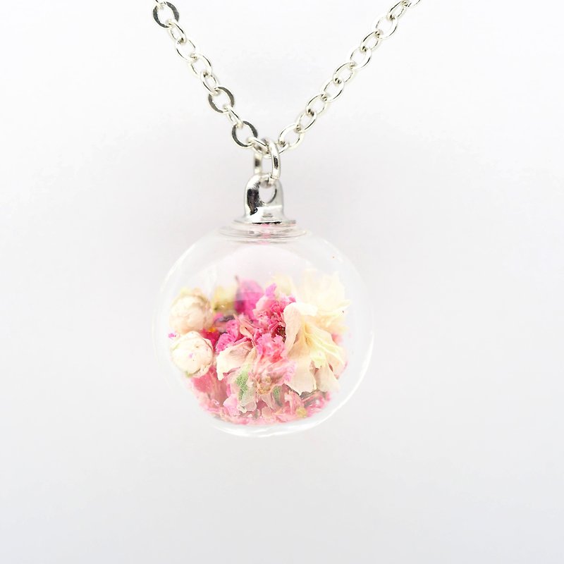 「OMYWAY」Handmade Dried Flower Necklace - Glass Globe Necklace - Chokers - Glass White