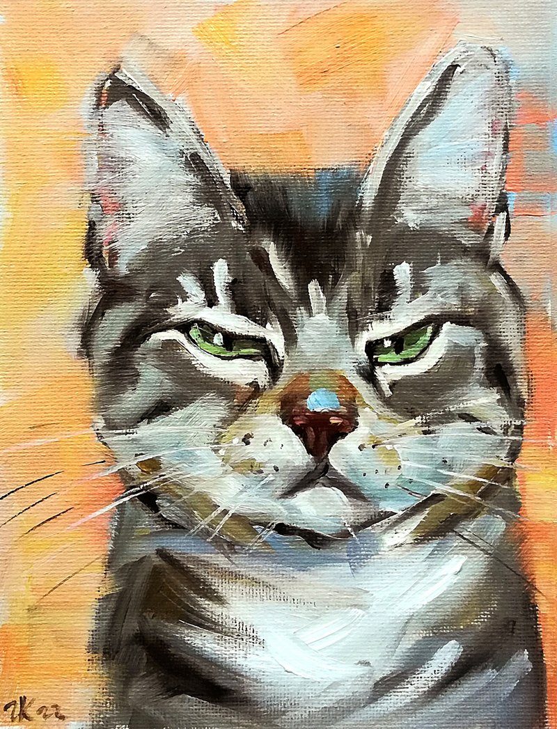 Tabby Cat Oil Painting Pet Animal Original Art MADE TO ORDER - โปสเตอร์ - วัสดุอื่นๆ หลากหลายสี