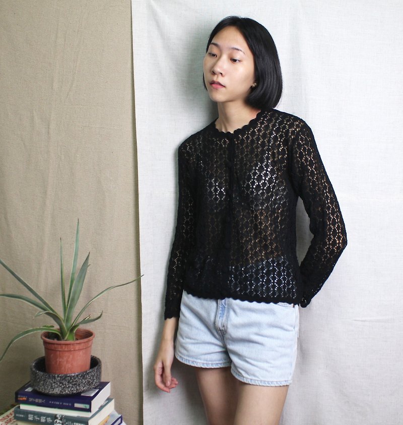 FOAK vintage hand-made black retro crocheted jacket - Women's Casual & Functional Jackets - Other Materials 