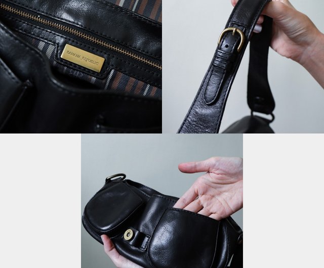 Banana Republic vintage バッグ 黒 本革 Vintage Banana Republic Black Leather Baguette Bag - Shop
