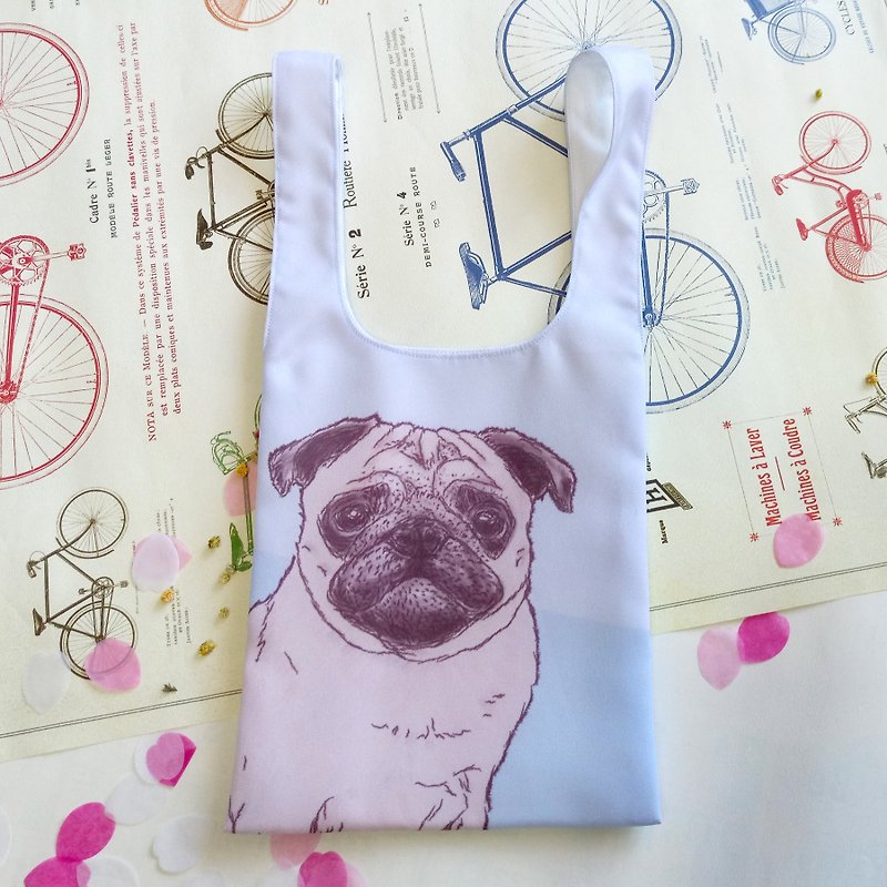 Pug_Vest Bag-Dog Sketch Series~Drink Tote Bag - กระเป๋าถือ - เส้นใยสังเคราะห์ 