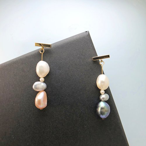 ART COLE 淡雅雙色珍珠14k金耳環 彩色珍珠 粉紅珍珠 14kgf耳環 可改耳夾