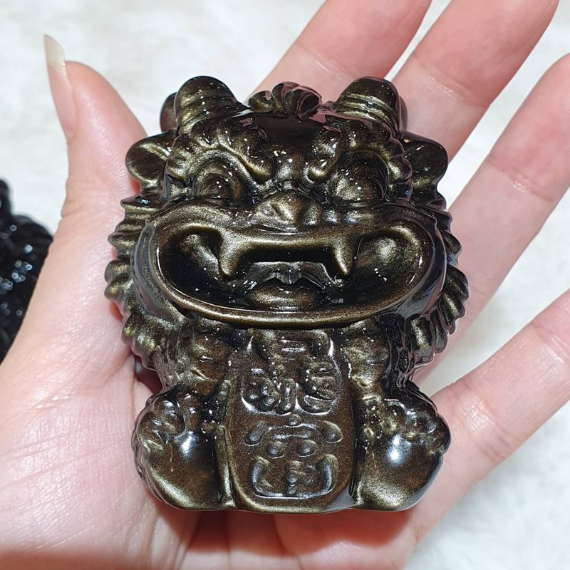 Finely carved version of natural gold Stone Q version Xiaolong crystal doll to ward off evil spirits desktop cute pet Year of the Dragon - Stuffed Dolls & Figurines - Crystal Black