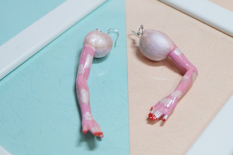 Remade doll hand earrings / babyhand /Harajuku/kawaii/ - Earrings & Clip-ons - Other Materials Pink