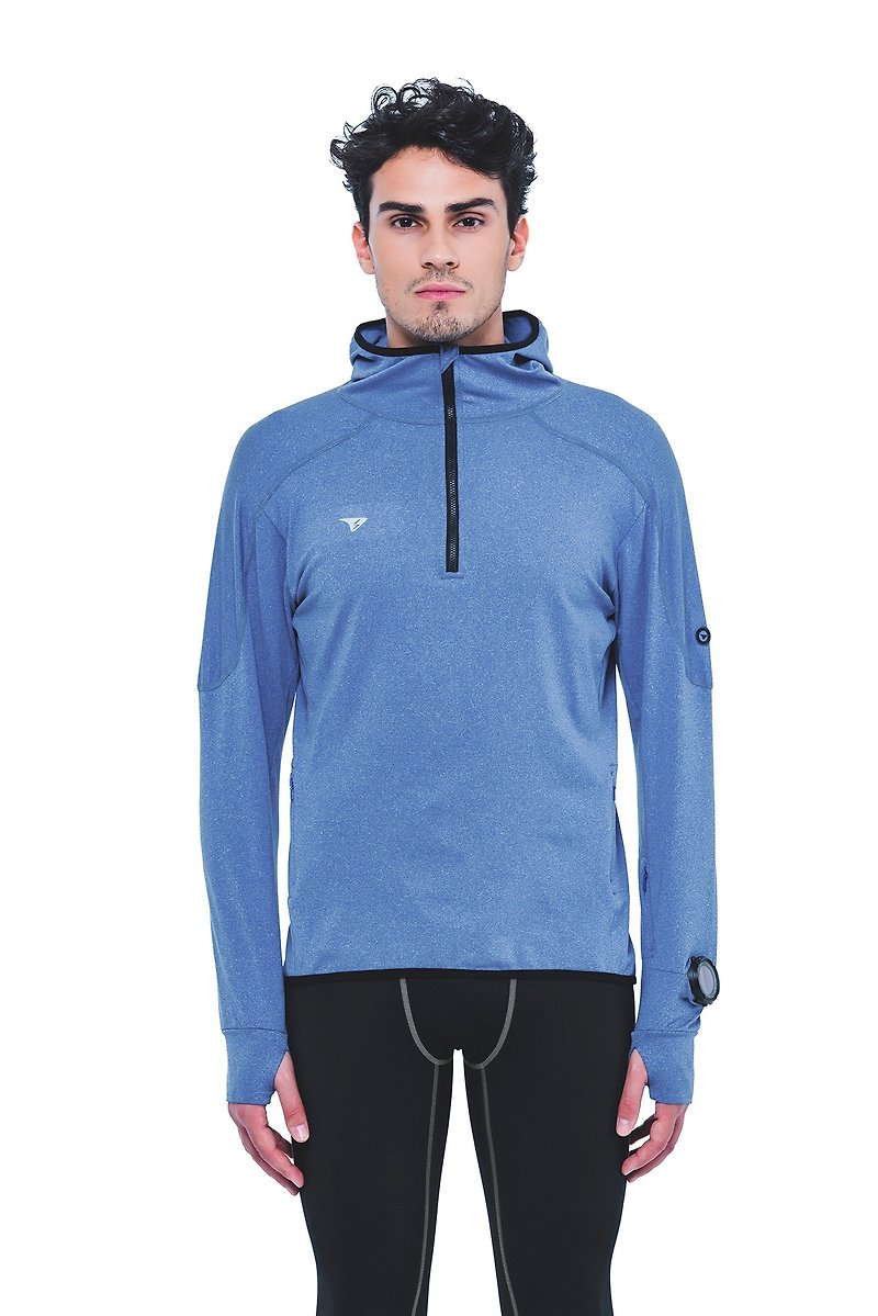 【SUPERACE】S.Café內刷毛保暖層跑步上衣 / 男款 / 藍 - T 恤 - 聚酯纖維 藍色