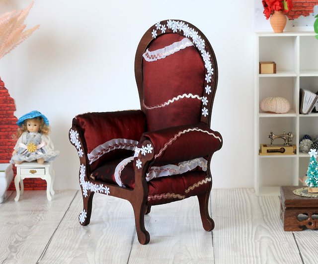 ドールハウス 椅子 装飾 ハンドメイド ミニチュア 家具 赤 白 布張り