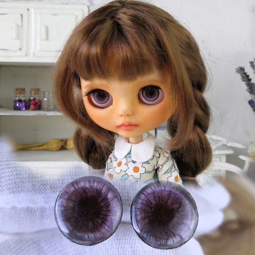 DollsBYirinaArt Grey-purple 3D Eye chips 14mm, doll Eye chips for Custom Blythe. Handmade eyes