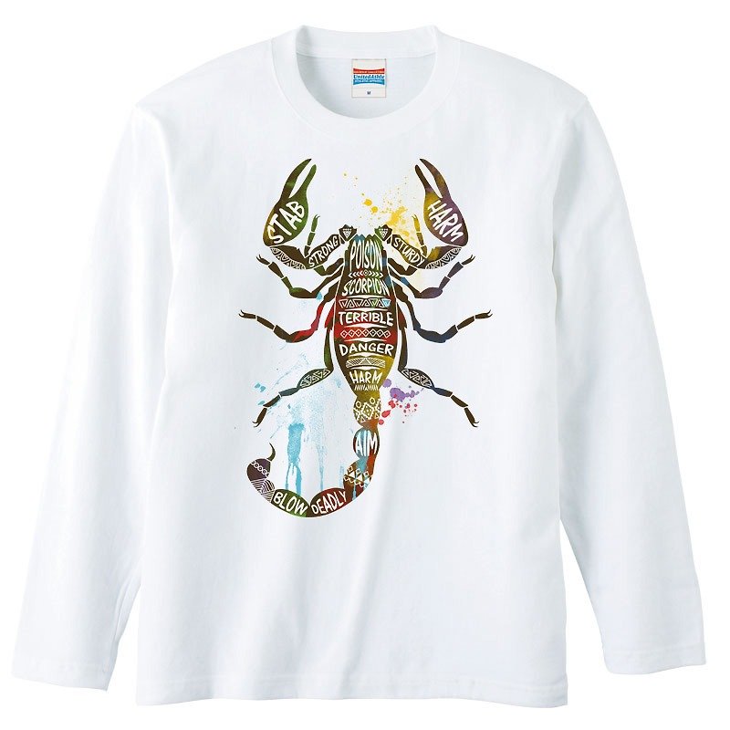 Long sleeve T-shirt / scorpion - Men's T-Shirts & Tops - Cotton & Hemp White