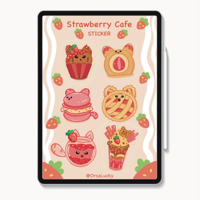 Digital Stricker Strawberry Cafe (For Goodnotes, etc.) Send files via Email. - Digital Wallpaper, Stickers & App Icons - Other Materials 